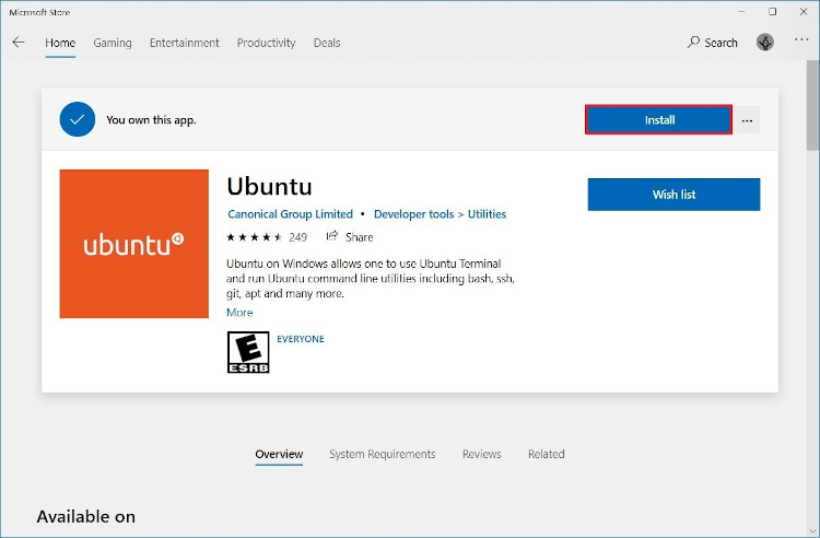 Installation von Ubuntu aus dem Microsoft Store