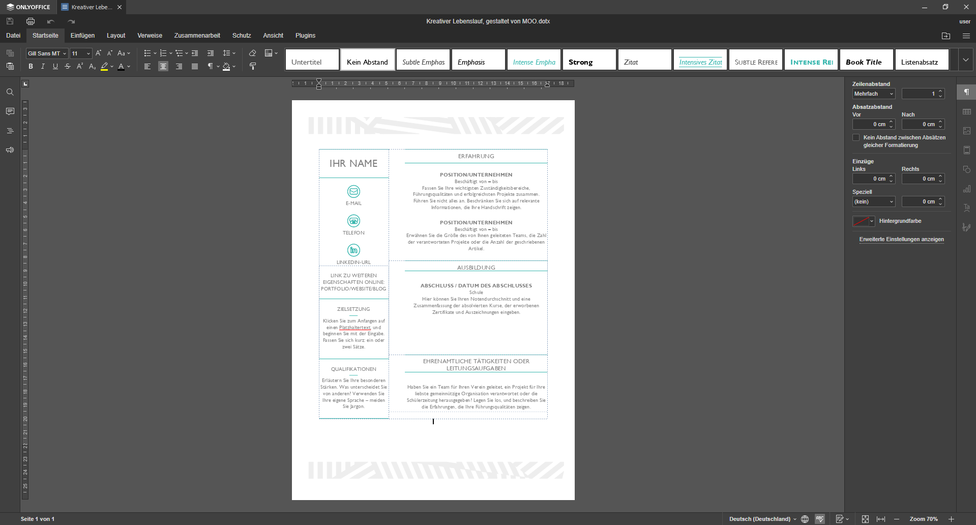 Ohne Konvertierungsfehler: In Microsoft Word erstellt und in OnlyOffice geöffnet.