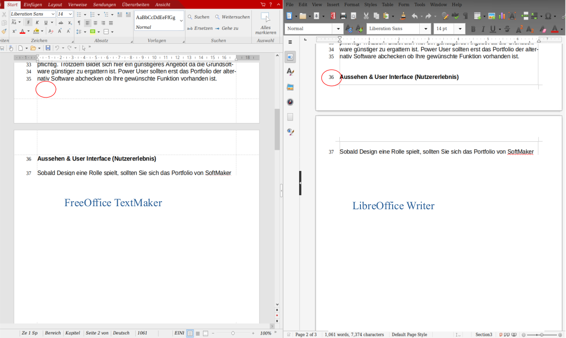 Konvertierungsfehler: Dieses Textdokument in TextMaker Office 2021 erstellt und in LibreOffice Writer geöffnet.