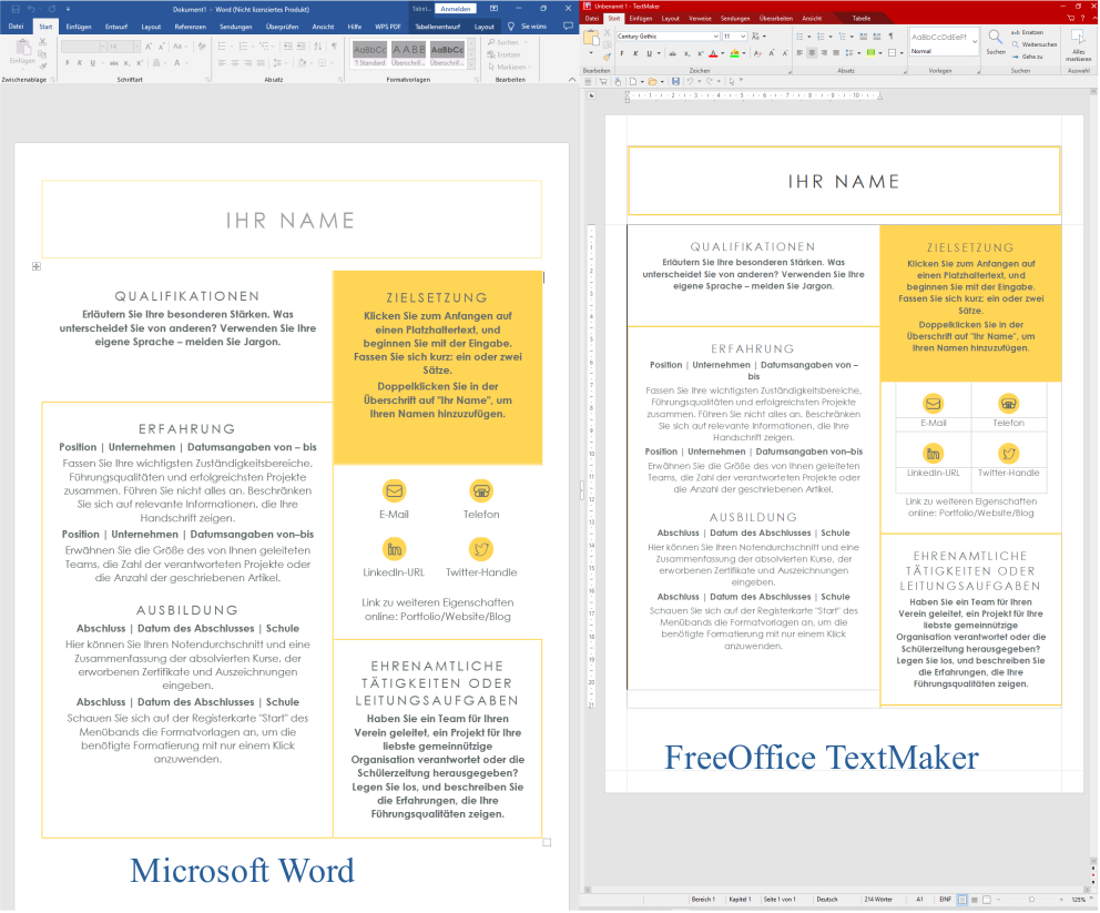 Konvertierungsfehler: Textdokument in MS Word erstellt und in TextMaker geöffnet.