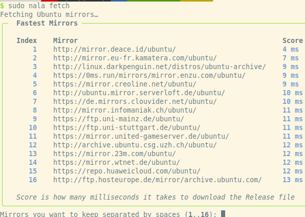 Das Kommando „nala fetch“ die flottesten Mirrors.