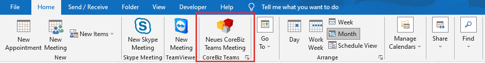 Outlook-Ribbon mit CoreBiz-Teams-Add-in